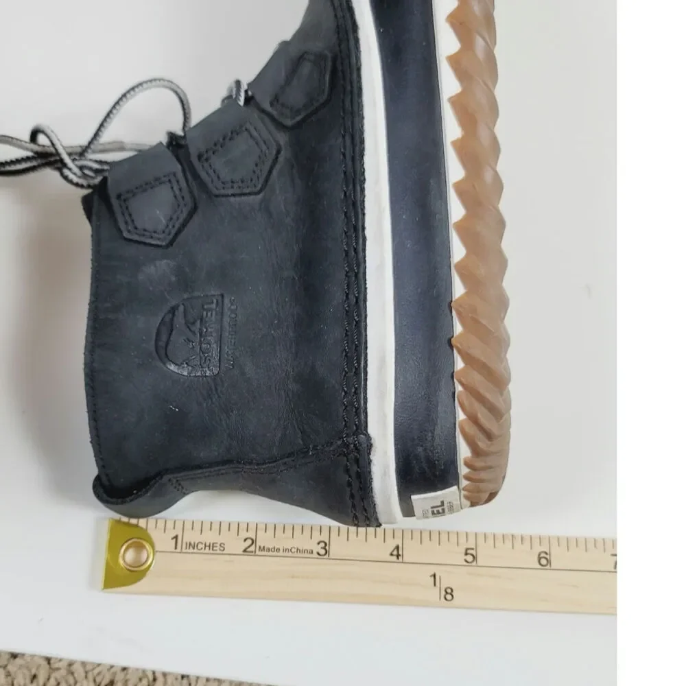 SOREL OUT & ABOUT DUCK WATERPROOF ANKLE BOOTS IN BLACK, SZ 9.5